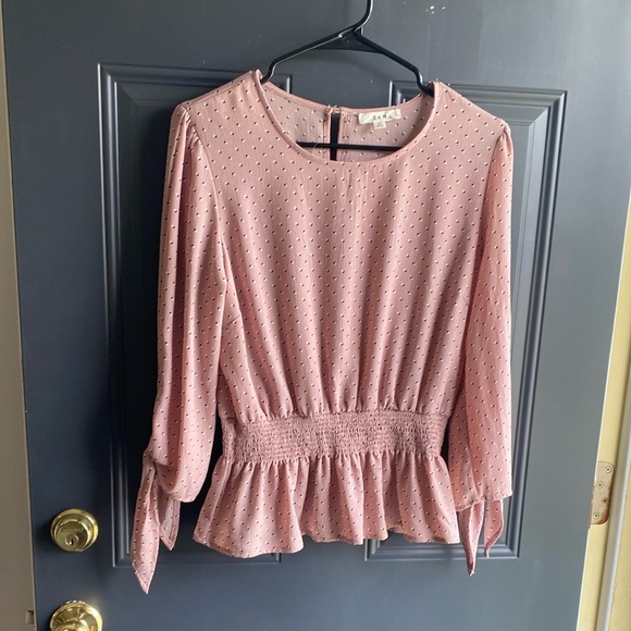 E & M Tops - Pink Smocked Waist Blouse